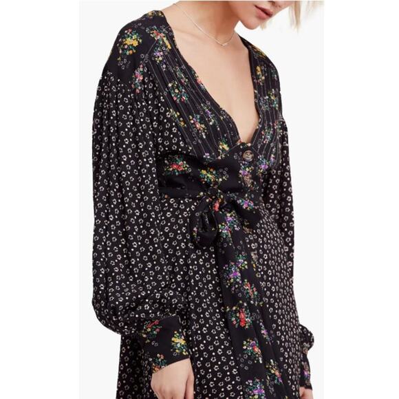 Free People Women's Wonderland Print Floral Patchwork A Line Belted Mini Dress - Picture 4 of 13
